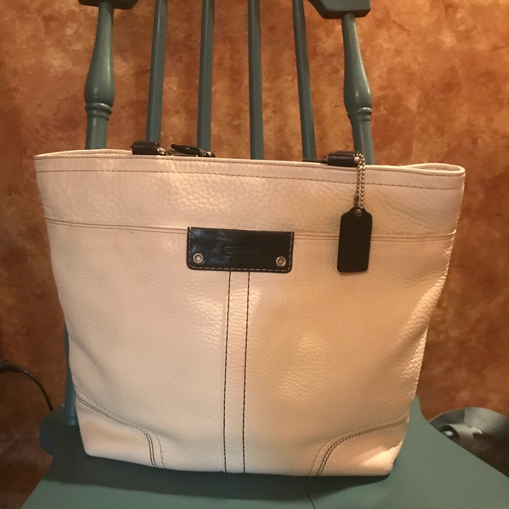Coach white and black leather purse